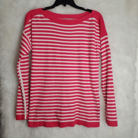 GAP Pink & White Striped Long Sleeve Scoop Neck Sweater Size Medium - Picture 3 of 4